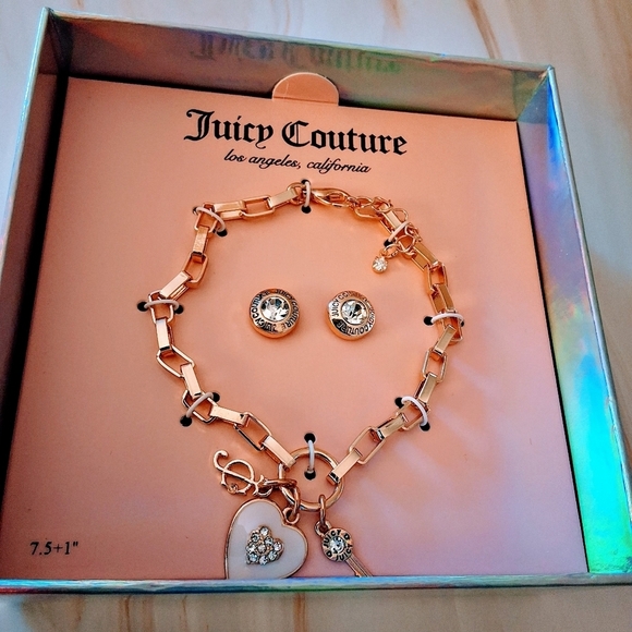 💥 Juicy Couture Y2K Jewelry Set – Gold Chain Bracelet & Crystal Stud Earrings - Picture 6 of 7